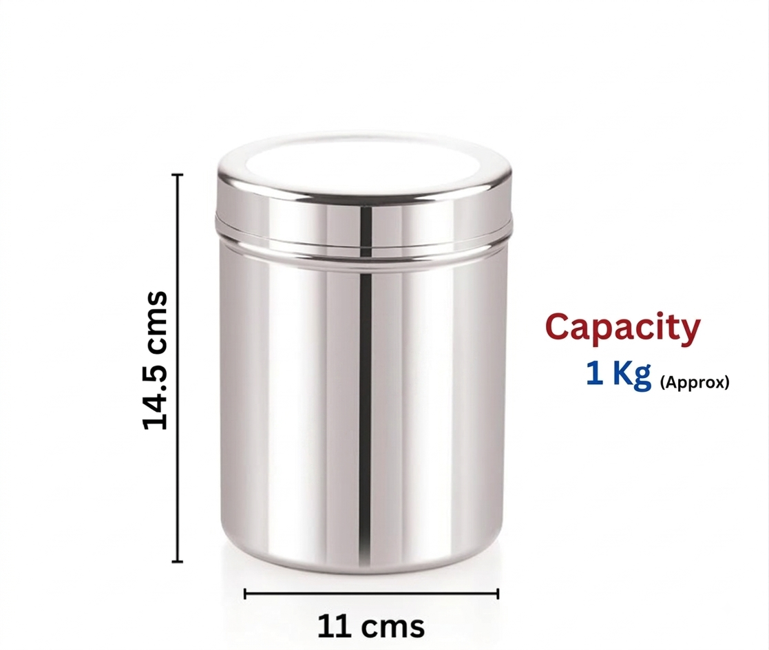 Hanind Stainless Steel, Steel Utility Container - 1 kg Airtight Canister Set — 2 pc