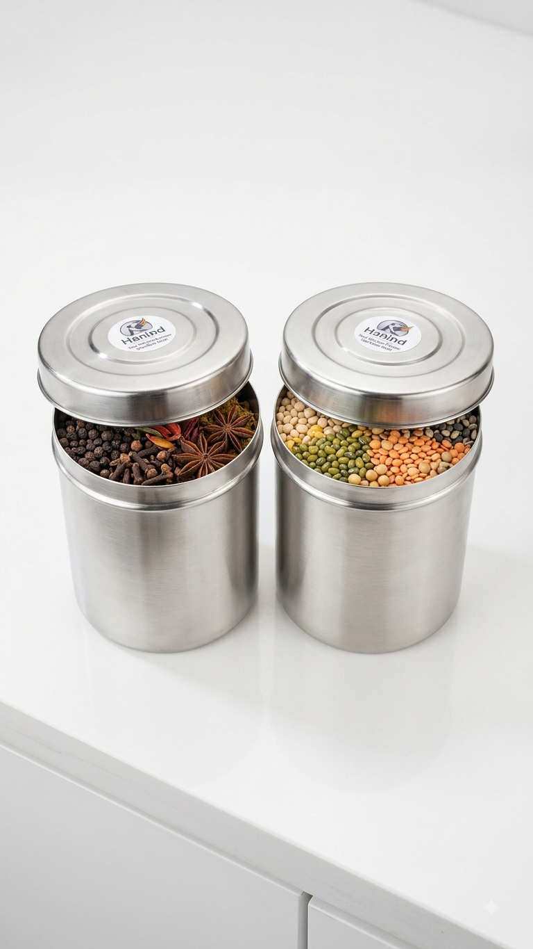 Hanind Stainless Steel, Steel Utility Container - 1 kg Airtight Canister Set — 2 pc
