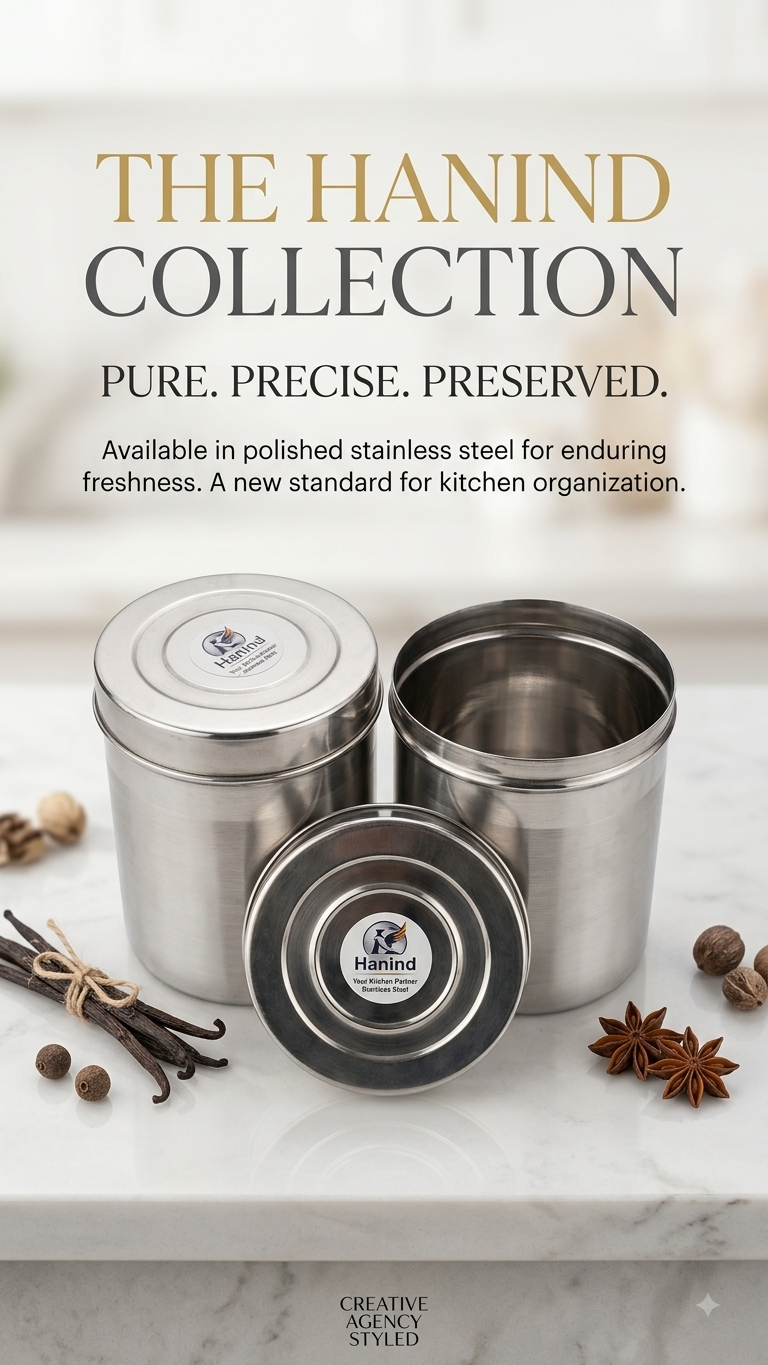 Hanind Stainless Steel, Steel Utility Container - 1 kg Airtight Canister Set — 2 pc