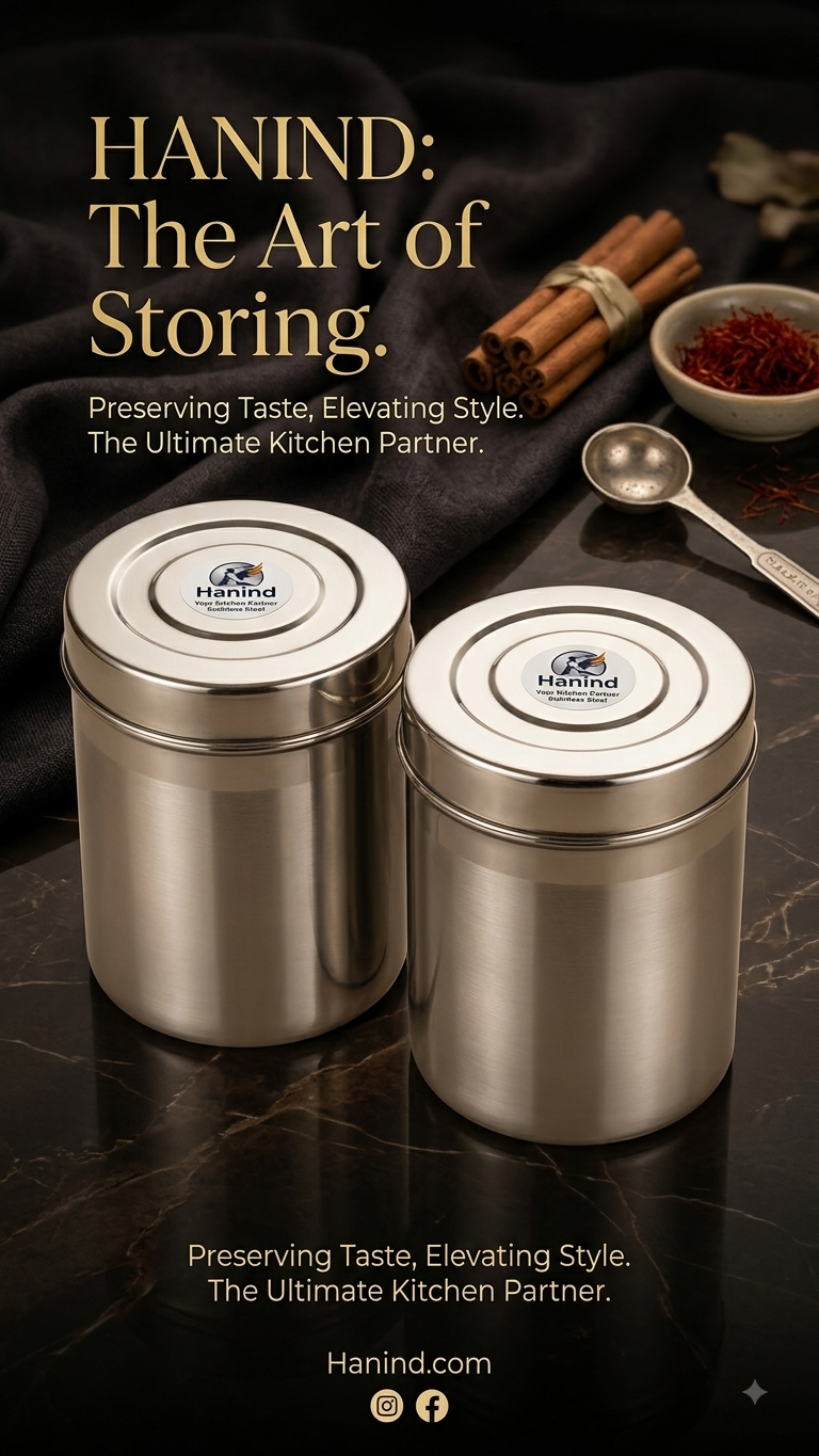 Hanind Stainless Steel, Steel Utility Container - 1 kg Airtight Canister Set — 2 pc